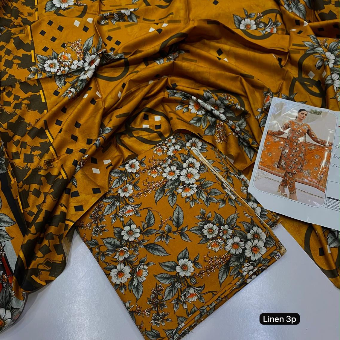 Al Karam linen 3 piece Allover printed