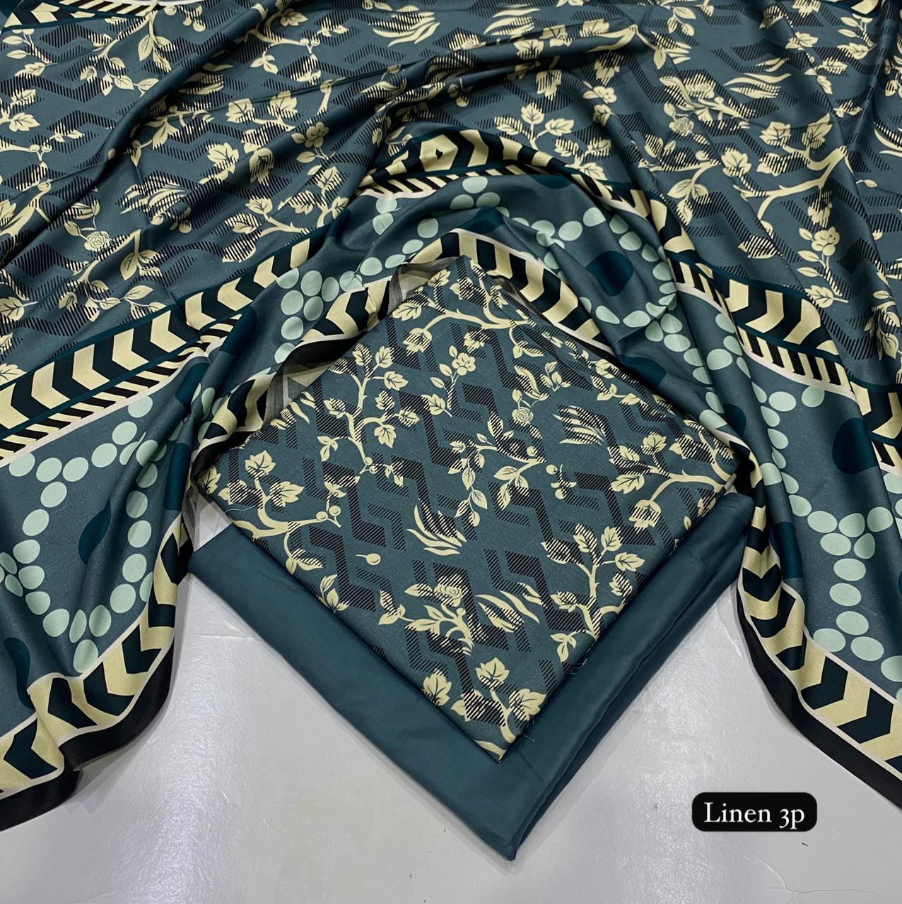 Al Karam linen 3 piece Allover printed