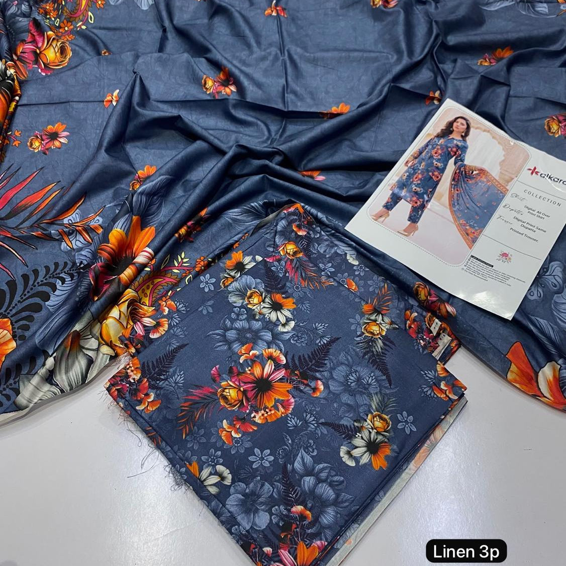 Al Karam linen 3 piece Allover printed
