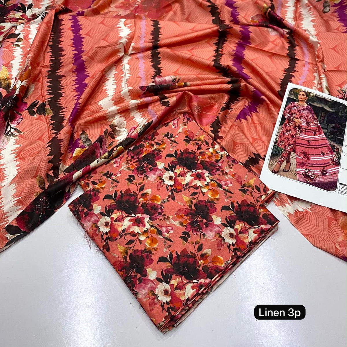 Al Karam linen 3 piece Allover printed