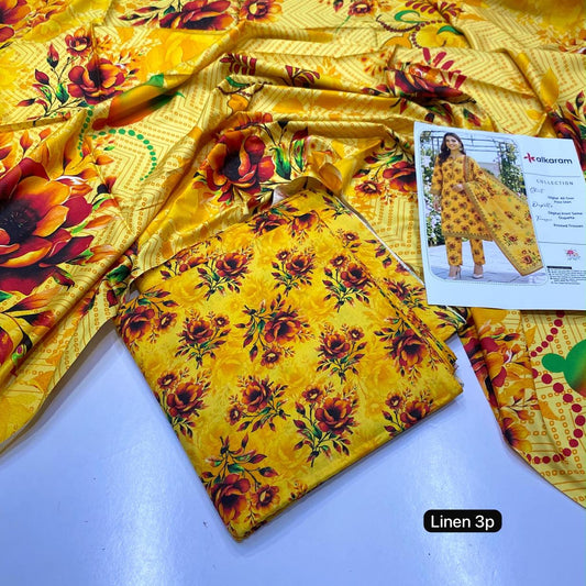 Al Karam linen 3 piece Allover printed