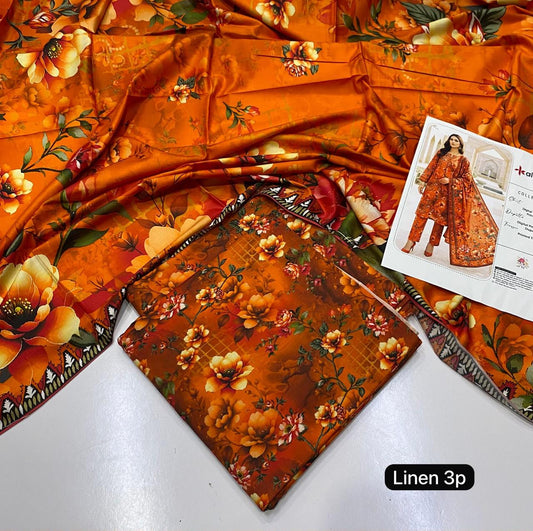 Al Karam linen 3 piece Allover printed