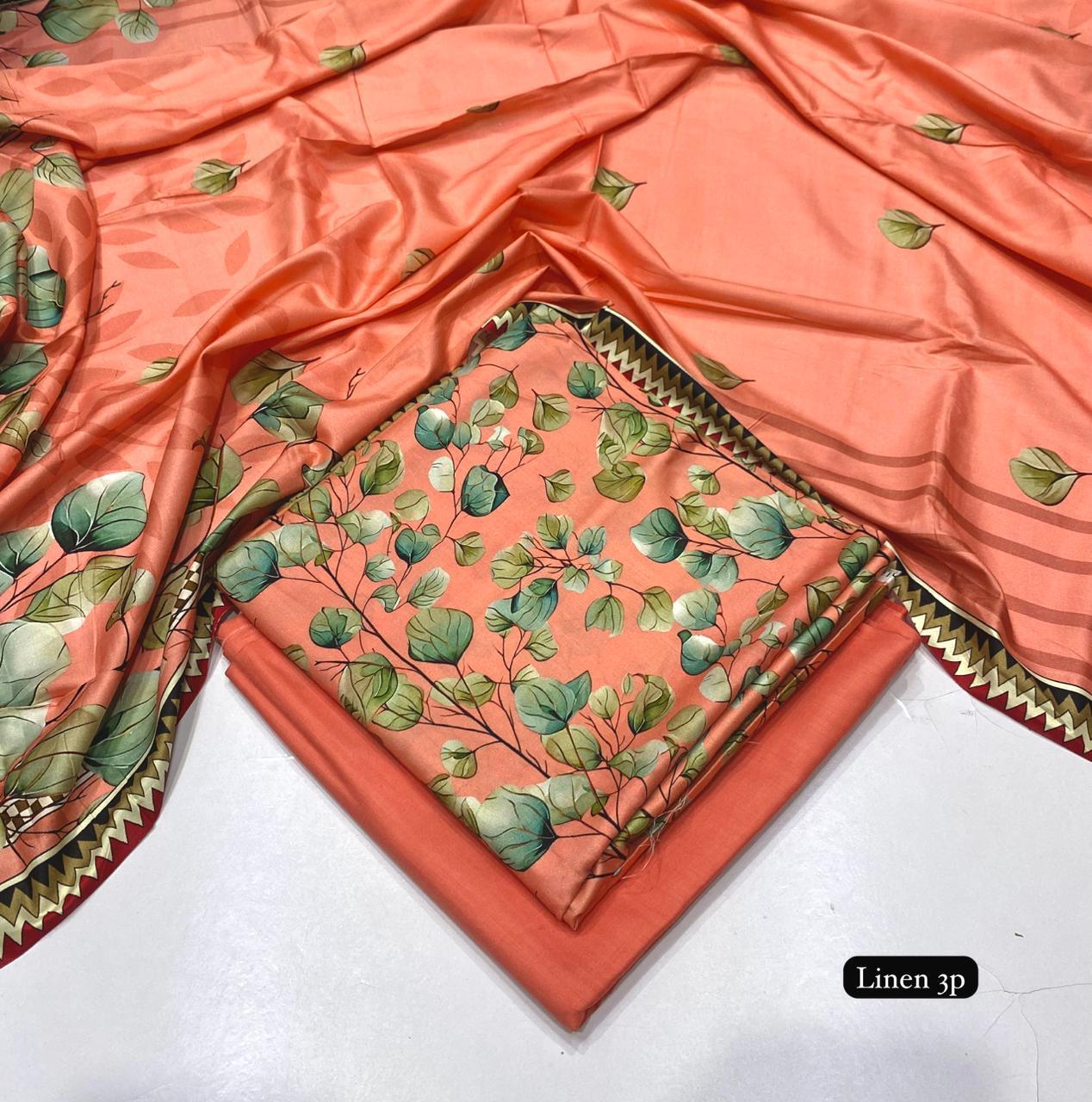 Al Karam linen 3 piece Allover printed