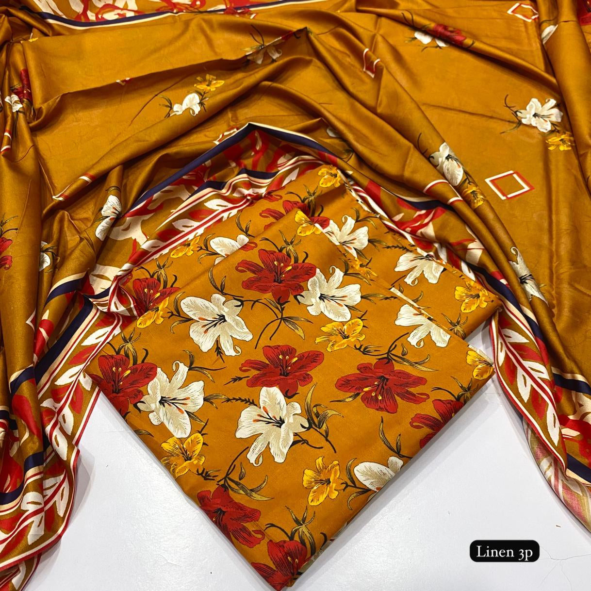 Al Karam linen 3 piece Allover printed
