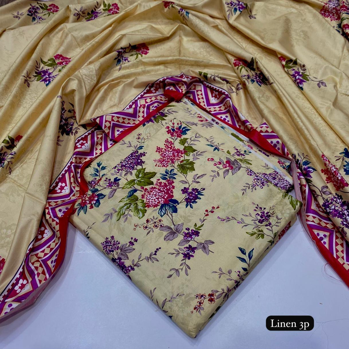 Al Karam linen 3 piece Allover printed