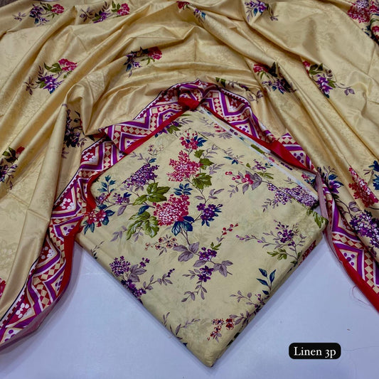 Al Karam linen 3 piece Allover printed